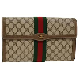 Gucci-GUCCI GG Canvas Web Sherry Line Clutch Bag Beige Red Green 89.01.007 Auth yk7743-Red,Beige,Green