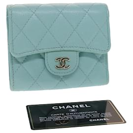 Chanel-CHANEL Matelasse Wallet Caviar Skin Light Blue CC Auth yk7853-Light blue