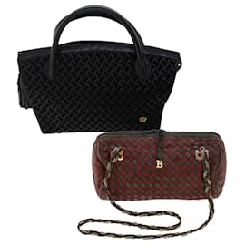 Bally-BALLY Chain Hand Bag Leather 2Set Red Black Auth yb257-Black,Red