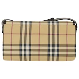 Burberry-BURBERRY Nova Bolsa de ombro xadrez PVC Couro Bege Auth yk7830b-Bege