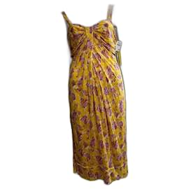 Diane Von Furstenberg-Robe fourreau en soie DvF Silvie jaune et fleurs multicolores-Multicolore,Jaune
