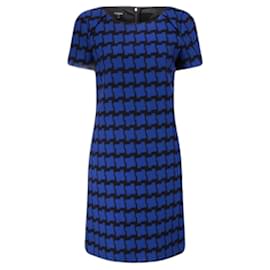 Hobbs-Hobbs Womens Damara Blue Black Large Houndstooth Wool Dress Side Pockets UK 12-Black,Blue