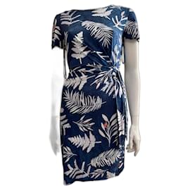 Diane Von Furstenberg-DvF Zoe silk mock wrap dress with fern print-Blue,Multiple colors