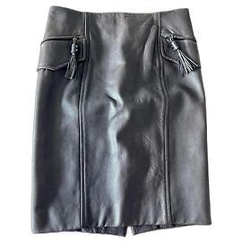 Saia de couro Yves Saint Laurent Marrom