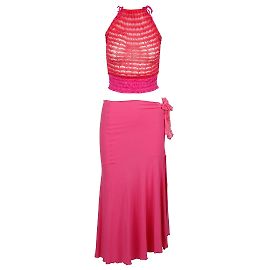 Emanuel Ungaro Ungaro Fúcsia dentro de leget Top e Saia Rosa