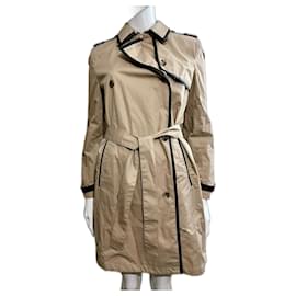 The Kooples-Trench coat com detalhes em couro-Preto,Bege