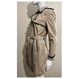 The Kooples-Trench coat com detalhes em couro-Preto,Bege