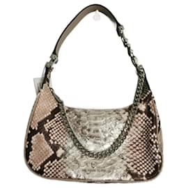 Bolsa Michael Kors Piper de couro estampa python marrom e prata Marrom Prata Bege Impressão em python Hardware prateado