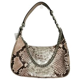 Sac Michael Kors Piper en cuir imprimé python marron et argent Marron Argenté Beige Imprimé python Bijouterie argentée