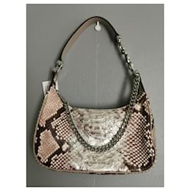 Michael Kors-Handbags-Brown,Silvery,Beige,Python print,Silver hardware
