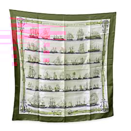 Hermès-Hermes Vintage Silk Scarf Navires d'Europe 1965 Francoise Heron-Red