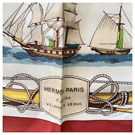 Hermès-Hermes Vintage Silk Scarf Navires d'Europe 1965 Francoise Heron-Red
