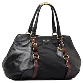 Prada-Prada Black Leather and Nylon Tote-Black