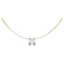Hermès-Hermes Gold Cage dH Cube Necklace-Blue,Golden,Light blue