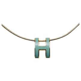 Hermès-Hermes Gold Cage dH Cube Necklace-Blue,Golden,Light blue