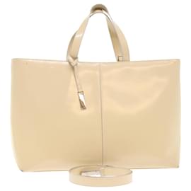 Gucci-Sac à main GUCCI Cuir verni 2façon Beige 002-2113-0476 Auth ar9776-Beige