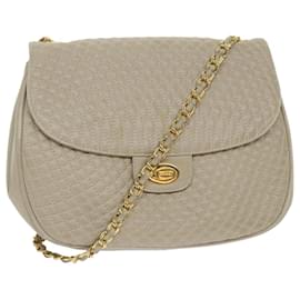 Bally-BALLY Quilted Chain Shoulder Bag Leather Beige Auth am4581-Beige
