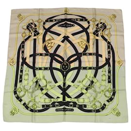 Hermès-HERMES CARRE 90 Scarf �hCAVALCADOU�h Silk Beige Auth bs6340-Beige