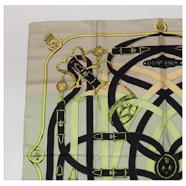 Hermès-HERMES CARRE 90 Scarf �hCAVALCADOU�h Silk Beige Auth bs6340-Beige