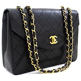 Chanel-CHANEL Vintage Classic Chain Shoulder Bag Single Flap Quilted Lamm-Schwarz