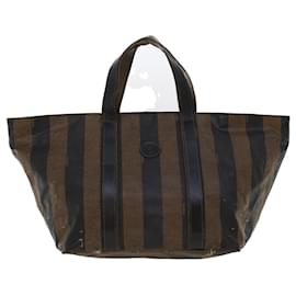 Fendi-FENDI Pecan Canvas Pouch Hand Bag 3Set Black Brown Auth yb206-Brown,Black