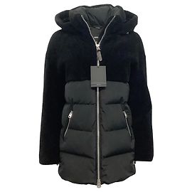 Mackage Junia Black Down and Shearling Hooded Jacket Black