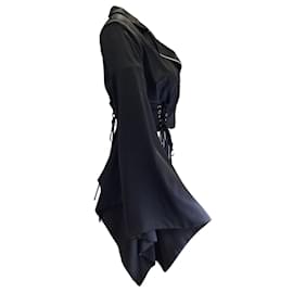 Autre Marque-Alexx Brown Black Silk Kimono Biker Jacket-Black