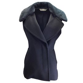 Colete de caxemira e lã com gola de pele azul marinho Reed Krakoff Azul
