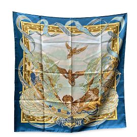 Salvatore Ferragamo Bufanda de seda con estampado de pájaros verde azulado vintage Turquesa