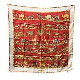 Salvatore Ferragamo Bufanda de seda con estampado de animales rojos vintage Roja