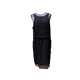 Chanel-Kleines schwarzes ärmelloses Kleid, Chiffon-Unterlage, Größe 48 fr-Schwarz