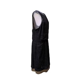 Chanel-Kleines schwarzes ärmelloses Kleid, Chiffon-Unterlage, Größe 48 fr-Schwarz