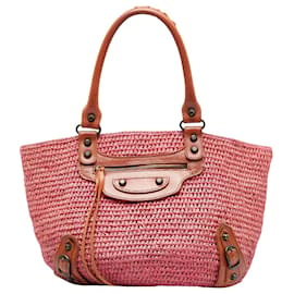 Balenciaga-Balenciaga Panoer Raffia-Pink