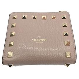 Valentino Garavani-****VALENTINO GARAVANI Portafoglio bifold beige con borchie-Beige