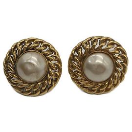 ***Pendientes de perlas vintage CHANEL Blanco Dorado