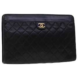 Chanel-CHANEL Clutch Bag Lamb Skin Black CC Auth am4611-Black