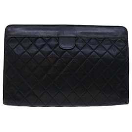 Chanel-CHANEL Clutch Bag Lamb Skin Black CC Auth am4611-Black