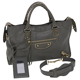 Balenciaga-BALENCIAGA Metallic Edge Classic City Hand Bag Leather 2way Gray Auth am4583-Grey