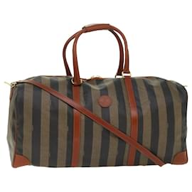 Fendi-FENDI Sac Boston en toile de noix de pécan Cuir PVC 2façon Kaki Marron Auth 45874-Marron,Kaki