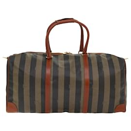 Fendi-FENDI Pecan Canvas Boston Bag PVC Leather 2way Khaki Brown Auth 45874-Brown,Khaki