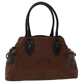 Fendi-FENDI Etnico Hand Bag Leather Brown Auth ac1980-Brown