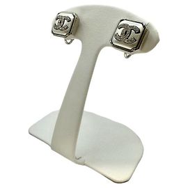 ***CHANEL  square coco mark earrings Silvery