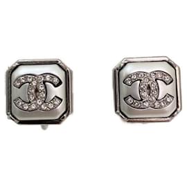 Chanel-***CHANEL  square coco mark earrings-Silvery