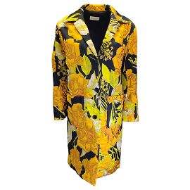 Dries van Noten Black / Yellow Multi Metallic Lurex Detail Jacquard Coat Black