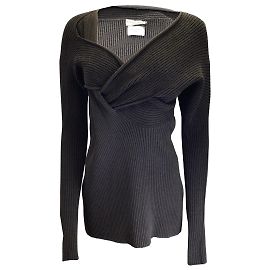 Brauner, langärmliger, gerippter Strickpullover mit Twist-Detail von Bottega Veneta Braun
