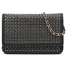 Chanel-Chanel Black Studded Leather Wallet on Chain-Black