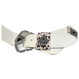 Cinto raro de couro branco Saint Laurent Branco
