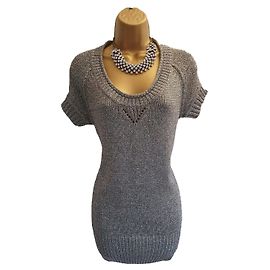 Karen Millen Damen-Langpullover in Silber-Metallic , Mini-Pulloverkleid Gr 1 Vereinigtes Königreich 8 Silber Grau