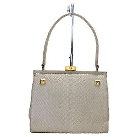 **Gianni Versace White Leather Snake Pattern Handbag White