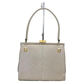 Gianni Versace-**Gianni Versace White Leather Snake Pattern Handbag-White